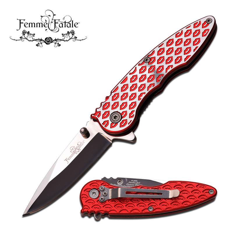 Femme Fatale 7" Red Lips Spring Assisted Opening Pocket Knife - Tophatter's Army Products & Self Defense Collectible Weapons - Tophatter Daily Deals